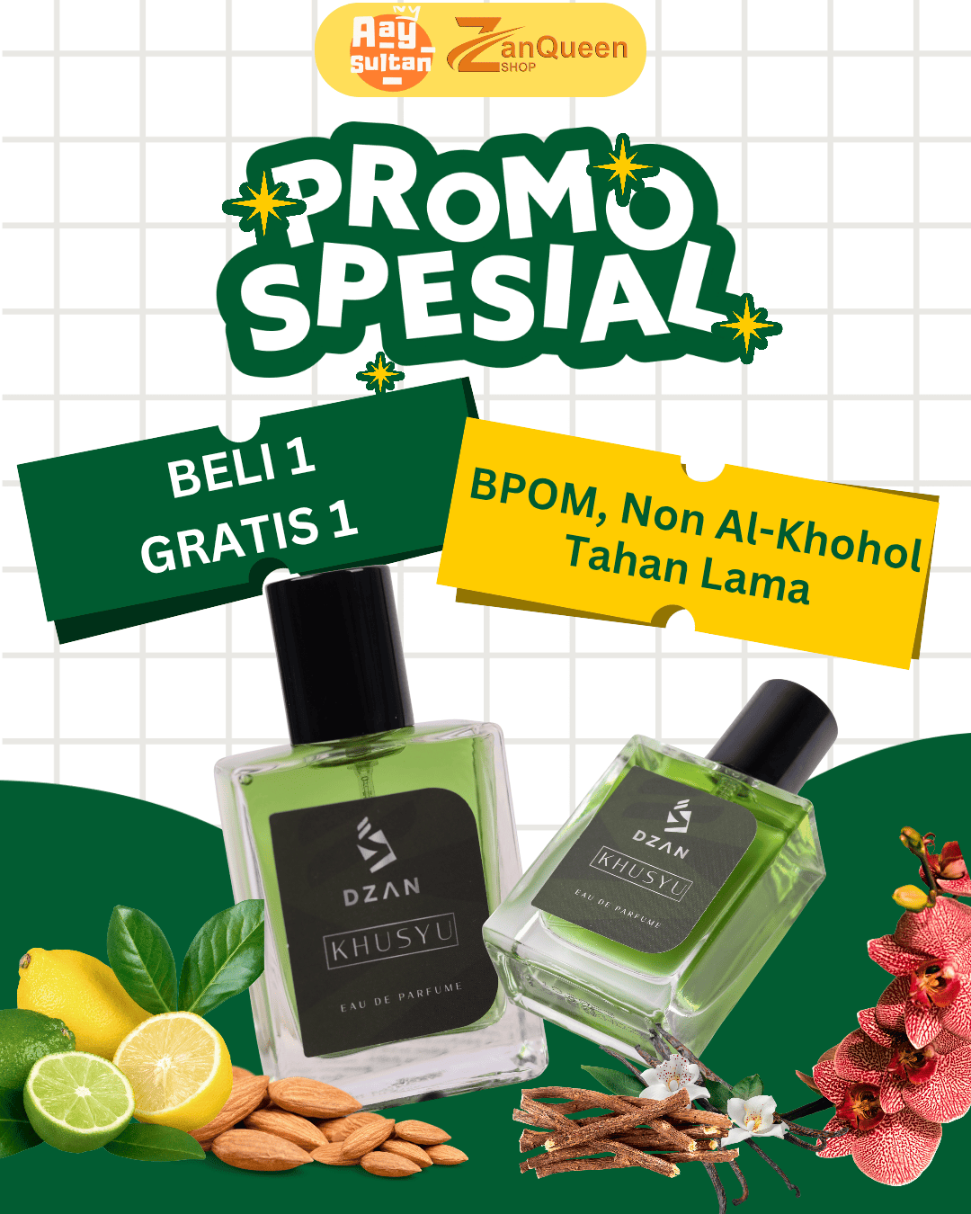 Beli 1 Grtis 1 Parfume Pria Wanita Original Dzan Khusyu Minyak Wangi BPOM Non Alkhohol Tahan Lama